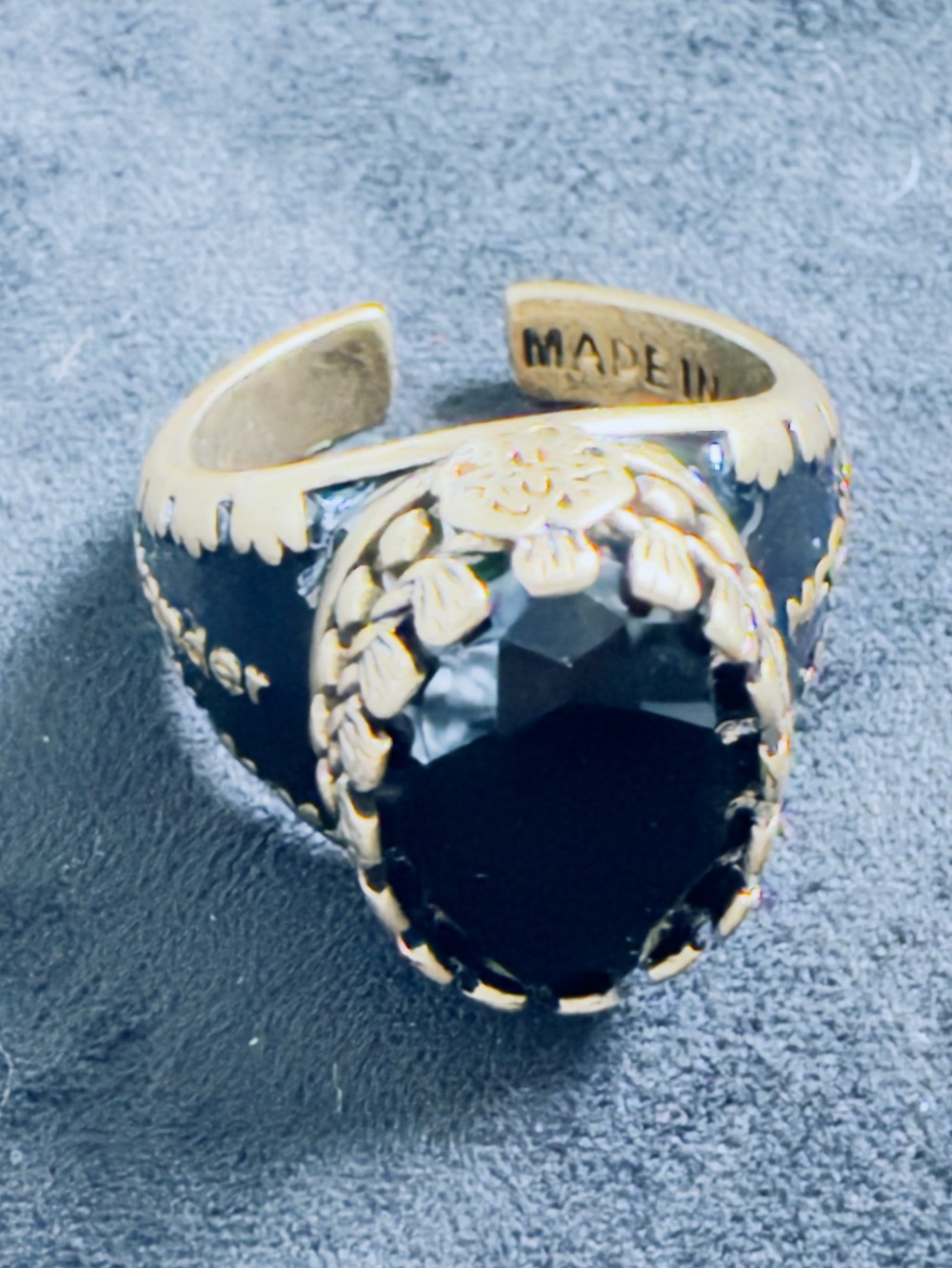 Gold-Tone Black Stone Cocktail Ring
